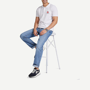 เสื้อโปโลปักโลโก้ตามสั่ง สีขาว ผู้ชาย ผ้าฝ้าย 100% ระบายอากาศได้ดี แขนสั้น ใส่สบายๆ สำหรับฤดูร้อน เหมาะสำหรับธุรกิจและกอล์ฟ - Product Image 3