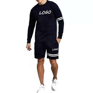 Ensemble de survêtement décontracté personnalisé pour hommes : shorts et t-shirts de sport en polyester/coton légers, longueur genou, design 2-en-1 - Product Image 1