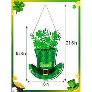 Decorazioni da parete per la festa di San Patrizio, ghirlanda in legno 8 x 21,6 con cartello a forma di cappello verde, ornamento da appendere alla porta d'ingresso. - Product Image 2