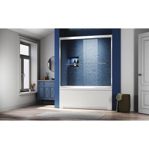 Porta Scorrevole in Vetro Cromato 56'' X 62'' per Vasca da Bagno, Semi-Frameless, Doppia, Certificata, in Vetro Temperato Trasparente Spesso 60'' L X 62'' - Product Image 2