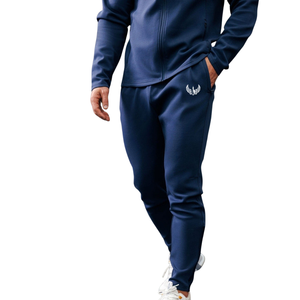 Mens Navy Blue Full <b>Zip</b> <b>Hooded</b> Tracksuit Set Windproof Breathable Fleece 2 1 Design Athletic Sportswear Training Workout - Product Image 5