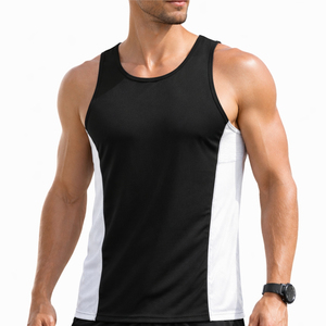 Débardeur noir sans manches pour homme en maille respirante 78% coton 22% élasthanne, idéal pour l'entraînement, la gym et le quotidien - Product Image 1