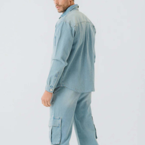 Camisa de Mezclilla Azul Claro Premium para Hombre 2026, Manga Larga, Cierre de Botones, Estilo Casual, Color Sólido, Corte Regular, Algodón Lavado - Product Image 2