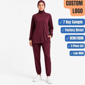 Elastic Cuff Tapered 260GSM 3 Piece Modest Jogger Set <b>Raglan</b> <b>Top</b> Hijab OEM Wholesale - Product Image 1