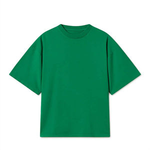 เสื้อยืดคอตตอนสีเขียวล้วนทรงโอเวอร์ไซส์คุณภาพพรีเมียมสำหรับผู้ชาย แขนสั้น คอกลม ผ้าเจอร์ซีย์ถักแบบเรียบ ย้อมสีพื้น ความยาวปกติ - Product Image 1
