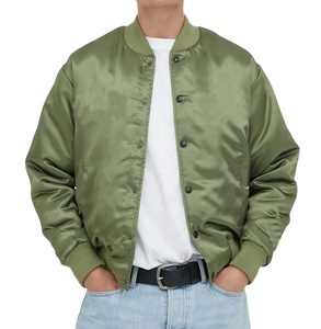 Men's Olive Green Satin Waterproof Vintage Winter Bomber Jacket Casual Regular Fit Polyester Varsity Jacket <b>Covered</b> <b>Button</b> Stand - Product Image 6