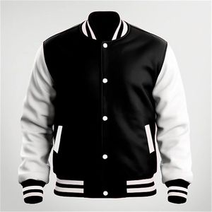 Veste universitaire noire et blanche pour homme, col rabattu, fermeture boutonnée, vêtement décontracté d'automne, coupe classique, polyester et coton - Product Image 3