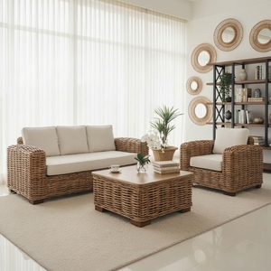 Luxury Handwoven Rattan Armchair Modern Tropical Wicker Dining Chair Comfortable Soft Cushion Eco-Friendly Apartment - Product Image 2