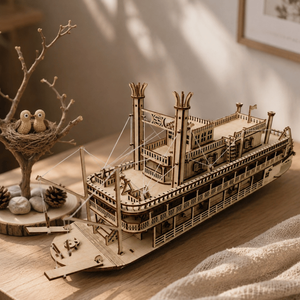 Educational Laser Cut Vintage Steamboat Puzzle |DIY Wooden Ship <b>Model</b> for Creative Learning Hobby <b>Building</b> & Nautical Decoration - Product Image 5