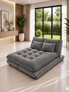 โซฟาเบดสีเทาสมัยใหม่ รุ่น Smile Grey แบบปรับเปลี่ยนได้ 3in1 สำหรับห้องนอน อพาร์ทเมนต์ วิลล่า ห้องนั่งเล่น พร้อมโครงไม้และเบาะผ้า Dacron - Product Image 3