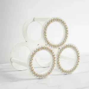 Estante para Vino de Metal Blanco y Dorado para 3 Botellas, Soporte Geométrico Moderno para Mesa de Cocina, Bar, Gabinete y Comedor - Product Image 4
