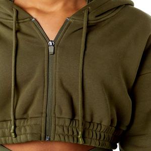 Sudadera con capucha recortada para mujer de alta calidad con logotipo personalizado estampado de soplo y sudaderas con cremallera de longitud larga para mujer al por mayor - Product Image 5