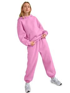 womens <b>pink</b> <b>tracksuit</b> oversized pullover hoodie and jogger pants set casual fleece activewear winter two piece gym sports outfit - Product Image 1