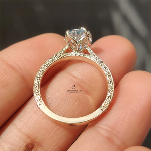 Blue Oval Cut Lab Grown Diamond <b>Ring</b> with Leaf Details Floral Vintage <b>Statement</b> <b>Ring</b> Luxury Fine Jewelry Gift for Women - Product Image 3