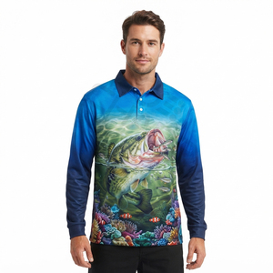 OEM Sublimated <b>Fish</b> Jersey 100% Recycled Polyester Eyelet Mesh UPF 50+ Lightweight Raglan Sleeve Rib Collar Fishing Polo <b>Shirt</b> - Product Image 1