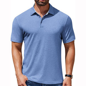 Polo homme personnalisé, couleur bleu uni, qualité supérieure, séchage rapide, manches courtes, pour l'été. - Product Image 1
