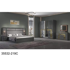 Juego de dormitorio moderno tamaño queen, muebles de MDF con cabecero iluminado y armario con espejo 35532-221B - Product Image 6