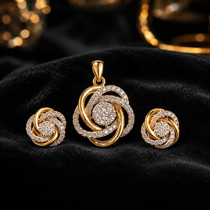 Elegant 14KT Gold Rose Flower Diamond Pendant Set with Stud Earrings Gold Plated Luxury Jewelry for Women Wedding Occasion Wear - Product Image 2