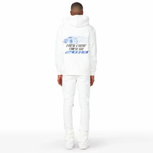 <b>White</b> Solid Winter Plus Size Mens Streetwear Two Piece Hooded Sweatshirt Jogger Pants Casual Training Set - Product Image 2