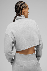 Sweat-shirt court surdimensionné 100 % coton pour femme, manches longues, décontracté, uni, tendance - Product Image 5