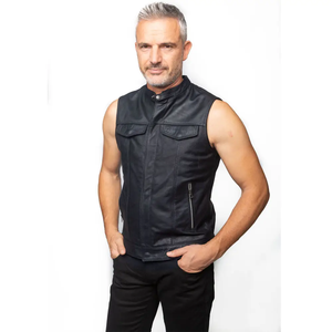 Genuine Sheepskin Factory Made Distressed <b>Grey</b> Vintage Shirt Collar Warm Lightweight Streetwear Zip-up Biker Racer Leather <b>Vest</b> - Product Image 3