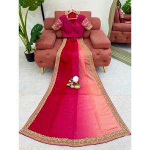 ชุดส่าหรีงานเลี้ยงยามเย็นที่สวยงาม พร้อมงานปักด้วยด้ายและลูกปัด - Product Image 4