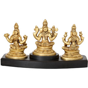 Escultura artesanal de 4 pulgadas de latón Lakshmi Ganesha Saraswati Idol para salpicadero de coche hecha en India - Product Image 3