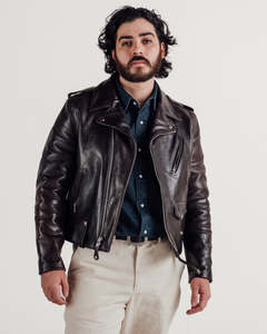 Chaqueta de Motociclista de Cuero Genuino Marrón para Hombre, con Cierre de Cremallera, Cuello Camisero, Corte Regular, Estilo Otoñal - Product Image 1