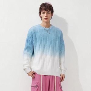 เสื้อสเวตเตอร์ไหมพรมถักลายเคเบิ้ลทรงโอเวอร์ไซส์สำหรับผู้ชาย สีไล่ระดับ คอวี ทรงดิปได ใส่ได้ในฤดูใบไม้ร่วง ทรงปกติ ผลิตจากอะคริลิก 100% - Product Image 1