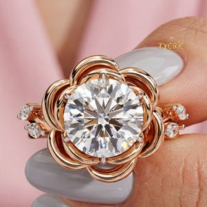 10K Gold Floral Halo Round Cut Diamond <b>Ring</b> Flower Inspired Engagement <b>Ring</b> Vintage Luxury <b>Statement</b> <b>Ring</b> - Product Image 1