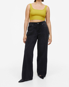 Women's Yellow Square Neck Ribbed Knit Crop Tank <b>Top</b> Casual Solid Color Sleeveless <b>Top</b> - Product Image 5