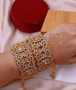 Luxury Custom Plated High Polished Openable Bridal <b>Bangles</b> <b>Set</b> Imitation Pearl Crystal Rhinestone Embellishment Islamic Trendy - Product Image 4
