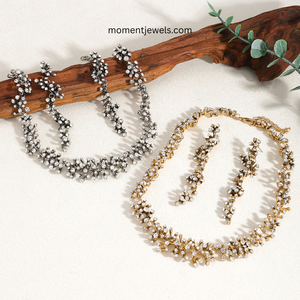 Conjunto de Joyería de Pedrería Chapada en Oro, Collar y Pendientes Colgantes Florales, Accesorios de Moda para Novias y Fiestas - Product Image 4