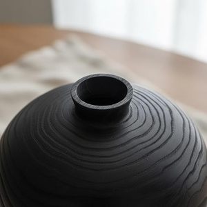 Carbonized Wood Grain Tabletop <b>Vase</b> Wabi-Sabi Style Retro Japandi Rustic Decorative Flower Vessel for Home Dining Room - Product Image 2