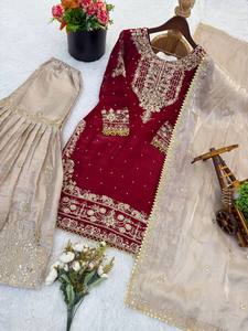 Elegante Conjunto de Kurti y Plazzo Bordado – Traje de Seda para Fiesta para Mujer - Product Image 6