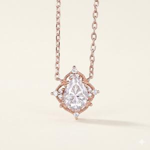 Collar chapado en oro rosa de 18 quilates, estilo vintage, con colgante de halo de perlas, collar con diamante cultivado en laboratorio, collar con diseño de flor, regalo para ella. - Product Image 1