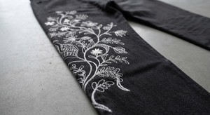 Jean noir respirant taille mi-haute coupe large en denim brodé floral, style ample vintage Y2K streetwear longueur intégrale - Product Image 4