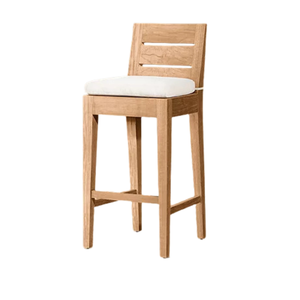 Premium Outdoor Bar <b>Stool</b> Solid Teak Slatted Backrest Cushioned Seat Weatherproof Modern Design Resort Hotel Furniture - Product Image 1