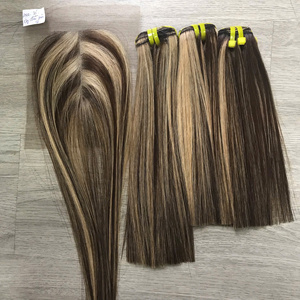 Precio de fábrica 100% Virgen cruda vietnamita Trama humana encaje peluca hueso recto Piano Color Super doble dibujado extensiones de cabello - Product Image 1