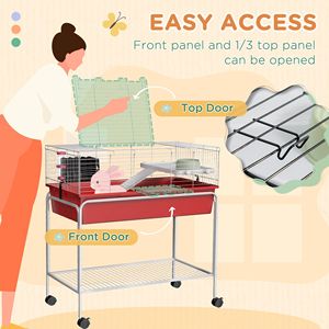 Gabbia Rossa a Due Piani per Piccoli Animali 84 cm x 47 cm x 89 cm con Supporto Rimovibile, Ripiano e Ruote - Habitat per Animali Domestici - Product Image 5