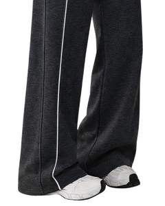 Pantalon de jogging ample en molleton noir anthracite pour femme, avec passepoil latéral, taille élastique et cordon de serrage, coupe décontractée, idéal pour la détente - Product Image 6