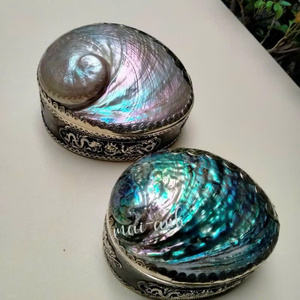 Luxury Mother of Pearl Jewelry Box | Oval <b>Abalone</b> & Scallop <b>Shell</b> Case | Iridescent Home Decor - Product Image 4