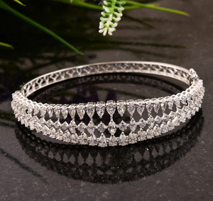 Bracelet jonc vintage en diamant blanc certifié IGI, multi-rangs, coupe poire et marquise, manchette ouverte, bijoux pour femme - Product Image 4