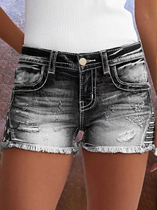 Shorts de Mezclilla Desgastados de Cintura Media para Mujer, con Dobladillo Deshilachado, Cierre con Cordón, Transpirables, 100% Algodón, Estilo Deportivo, Logotipo Personalizado - Product Image 3