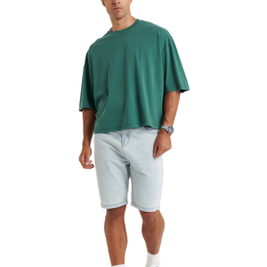 Camiseta de Algodón Verde Oversize para Hombre, Manga Corta, Cuello Redondo, Estilo Casual, Jersey Liso, Color Sólido, Estilo Urbano - Product Image 5