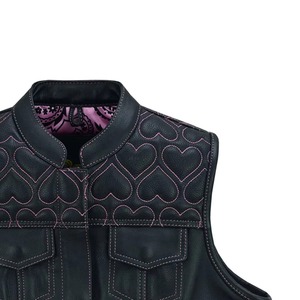 Chaqueta de Motocicleta para Mujer, de Cuero Genuino y Lona Ecológica, con Cuello Alto, Diseño Acolchado, Cierre de Cremallera, Ropa de Abrigo para Otoño - Product Image 5