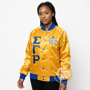Chaqueta Universitaria Personalizada de la Hermandad Sigma Gamma Rho, Bordada en Satén, Acolchada, Resistente al Viento e Impermeable, de Alta Calidad y Transpirable para Mujer - Product Image 1