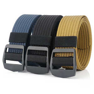 Ceinture tissée décontractée, couleur unie, boucle en plastique, design réversible, ceinture pour homme durable, bleu, noir, kaki - Product Image 1