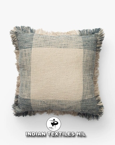 Woven Linen Cotton Square Throw Pillow Geometric Pattern Minimalist Style Hand Washable Decorative Cushion Cover By ITHL - Product Image 1