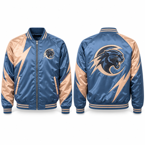 Relaxed Fit Satin Jacket Full Zip Closure Polyester <b>Fabric</b> Sublimated Graphics Personalized Artwork Interior Pocket Travel <b>Retro</b> - Product Image 6